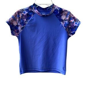Athleta Girl Sz Large 12 Mock Neck Rashguard Purple Floral
